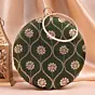 Woman Olive Green Sequins Pattern Embroidery Clutch