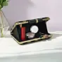 Woman Elegant Black Gold Zigzag Embroidered Clutch
