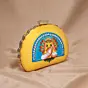 Women Yellow And Blue Durga Printed D-shape Clutch