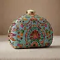 Woman Sky Blue Floral Embroidered Clutch