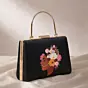 Women Black Based Floral Lady Portrait Printed Clutch
