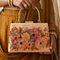 Women Printed Champagne Floral Beaded Clutch with Hand Embroidery