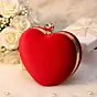 Women Red Velvet Fabric Heart Shape Clutch