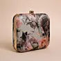 Women Grey and Pink Rose Printed Clutch