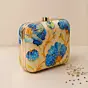 Women Printed Blue Floral Beaded Clutch with Hand Embroidery