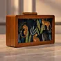 Women Leopard Print Wooden Clutch