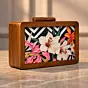 Women White Floral Wooden Printed Clutch