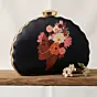 Women Black Girl And Flower Printed Clutch