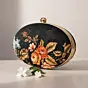 Women Yellow And Red Floral Printed Oval Clutch