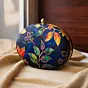 Women Blue Batik Leaves Print Oval Clutch