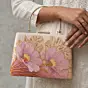 Women Printed Blush Pink Floral Beaded Clutch with Hand Embroidery