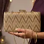 Women Elegant Gold Chevron Glitter Clutch