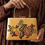 Woman Yellow Multicolor Floral Clutch with Hand Embroidery