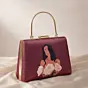 Women Maroon Based Floral Girl Portrait Printed Clutch