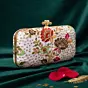 Women White Based Multicolored Threadwork And Sequins Embroidery Clutch