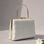 Women White And Silver Brocade Fabric Clutch