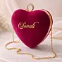 Woman Pink Heart-Shaped Velvet Name Customized Clutch