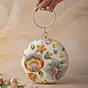 Woman Ivory Floral Round Embroidered Clutch