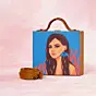 Women Brown Hair Lady Printed Suitcase Style