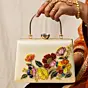 Woman Floral Symphony Pearl Embroidered Clutch