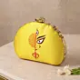 Women Yellow Durga Printed D-Shape Clutch