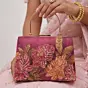 Women Printed Burgundy Floral Sequin Clutch with Hand Embroidery