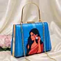 Woman Blue Based Red Saree Women Portrait Printed Clutch