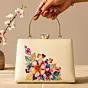 Woman Printed Elegant Floral Pearl Embellished Clutch with Hand Embroidery