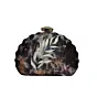 Woman Black Floral Printed D-shape Clutch