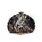 Woman Black Floral Printed D-shape Clutch