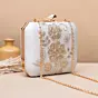 Woman Ivory Floral Gold Embroidered Clutch