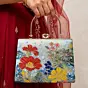 Women Blue Floral Artistic Embroidered Clutch