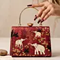 Women Crimson Elephant Garden Embroidered Clutch