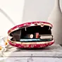 Women Magenta Pink Based Silver Floral Pattern Brocade Fabric Oval Clutch