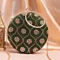 Woman Olive Green Sequins Pattern Embroidery Clutch