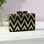 Woman Elegant Black Gold Zigzag Embroidered Clutch