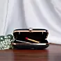 Woman Black Based Yellow And Red Floral Printed Clutch