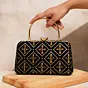 Women Black Embroidered Party Clutch