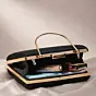 Women Black Based Floral Lady Portrait Printed Clutch