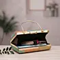 Women Multipattern Yellow Brocade Party Clutch