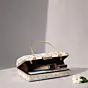 Women White And Silver Brocade Fabric Clutch