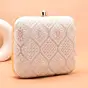 Women White Base Pink And White Threadwork Embroidery Clutch