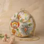 Woman Ivory Floral Round Embroidered Clutch
