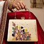 Woman Printed Elegant Floral Pearl Embellished Clutch with Hand Embroidery