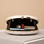 Woman White Based Silver Brocade Fabric Oval Clutch