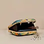 Women Printed Blue Floral Beaded Clutch with Hand Embroidery