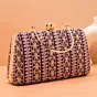 Woman Wine Based White And Golden Threadwork Embroidery Clutch