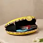 Women Yellow Durga Printed D-Shape Clutch