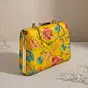 Women Mustard Yellow Floral Embroidered Clutch