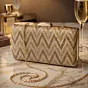 Women Elegant Gold Chevron Glitter Clutch